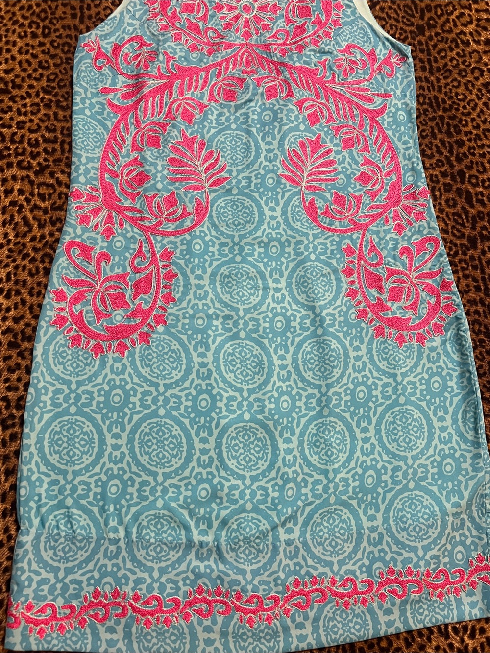Gretchen Scott Designs Turquoise and Pink knee length lined Dress